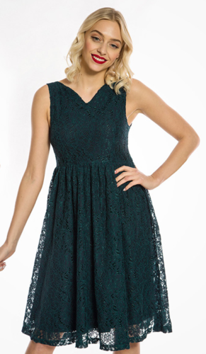 Lindy Bop Demi Navy Green Lace Vintage 1950s Flared Swing Dress