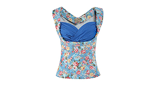 Lindy Bop Dorelia Sky Blue Floral Flattering Rockabilly Top