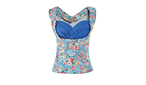 Lindy Bop Dorelia Sky Blue Floral Flattering Rockabilly Top