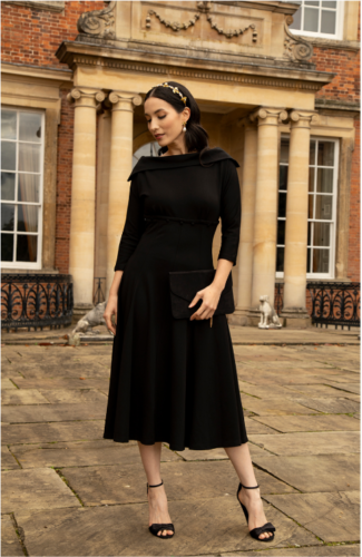 Lindy Bop 'Marla Jackie O Inspired Black Jersey 1950s 1960s Swing Dress