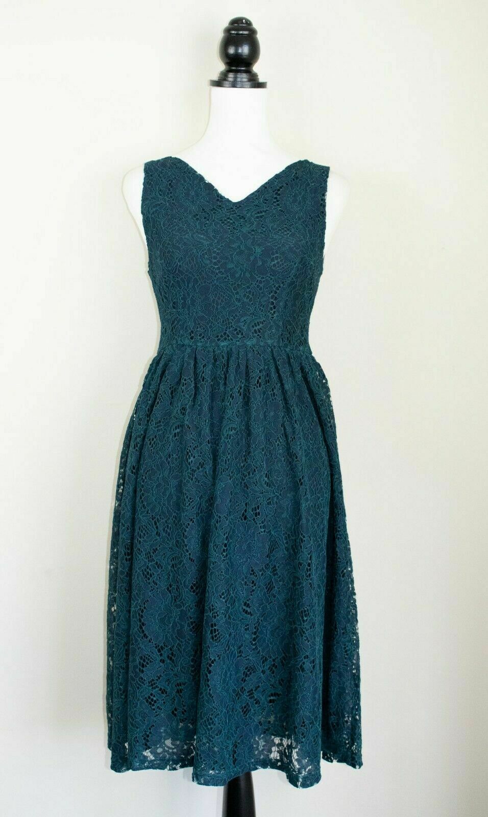 Lindy Bop Demi Navy Green Lace Vintage 1950s Flared Swing Dress