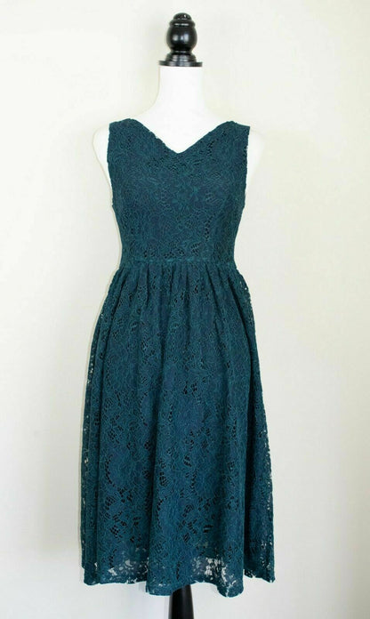 Lindy Bop Demi Navy Green Lace Vintage 1950s Flared Swing Dress