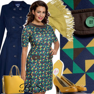 Lindy Bop Ladies Dress Style Monica 60's multicolored Triangles