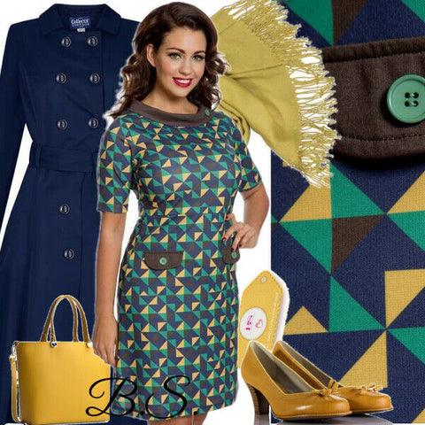 Lindy Bop Ladies Dress Style Monica 60's multicolored Triangles