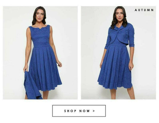 Elegant Lindy Bop Autumn Cobalt Dress With Jacket - Two Piece