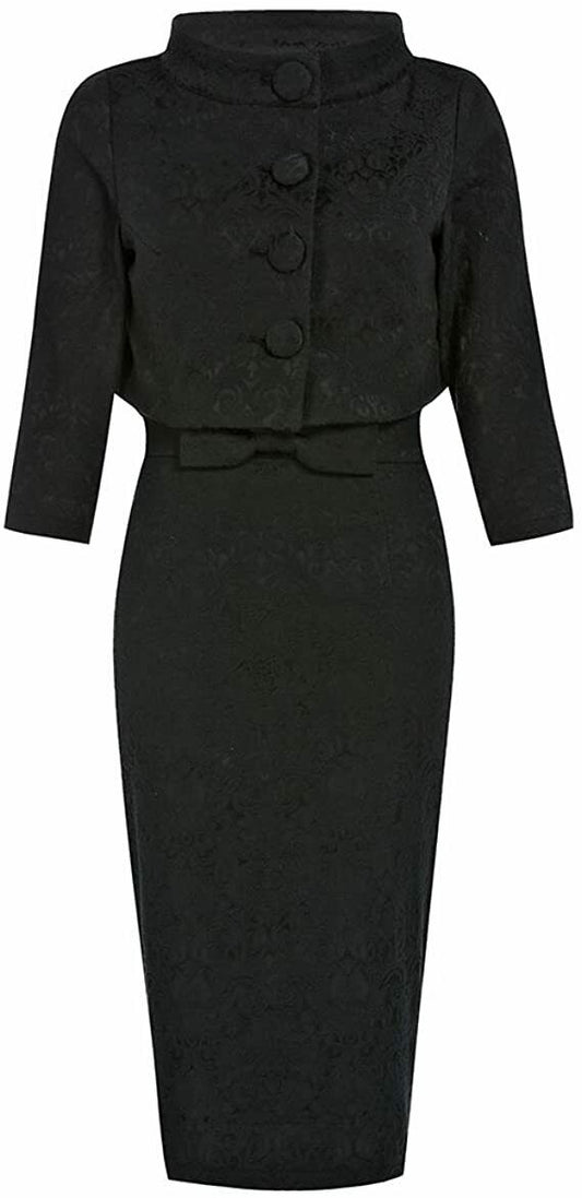 Lindy Bop Maybelle Dress & Jacket Set - Black Brocade