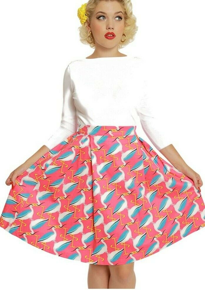 Skirt 50's style Lindy Bop Marie Skirt - Pink with Herons