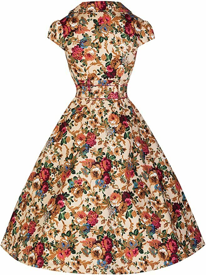 Lindy Bop Geneva Beige/Multi Floral Vintage Fit & Flare Dress