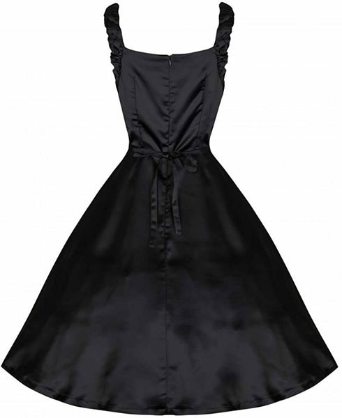 Lindy Bop Classy Theresa Black Satin 50's Style Evening Dress
