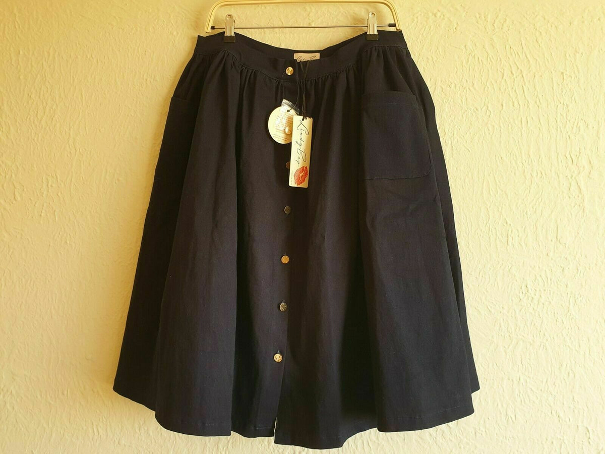 Lindy Bop Adalene Heavy Dark Blue Denim Swing Skirt Pockets Plus Size