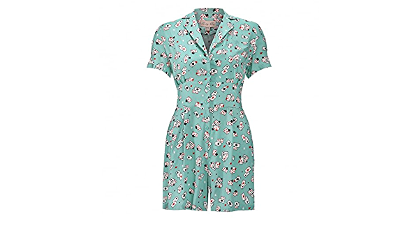 Poker Lindy Bop 'Beaujolie' Green Playing Cards Playsuit Size 8