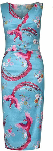Lindy Bop 'Alana' Peacock Animal print Blossom Wiggle Dress