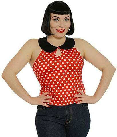 Lindy Bop Vintage Melissa Red Polka Dot Halterneck Top