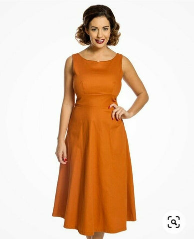 Lindy Bop Ellie Rust Autumn Winter Dress