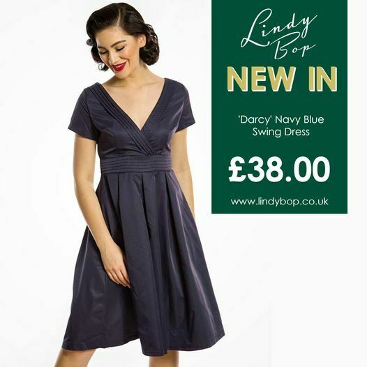 Lindy Bop Darcy Navy Box Pleated Formal Swing Dress
