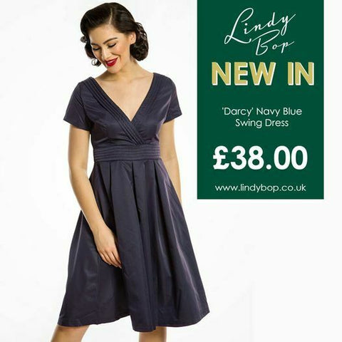Lindy Bop Darcy Navy Box Pleated Formal Swing Dress
