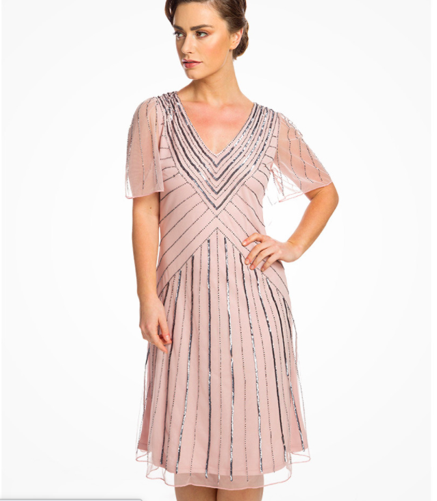 Lindy Bop Evening Christmas Party Wedding Embellished Ottilie Blush Dress