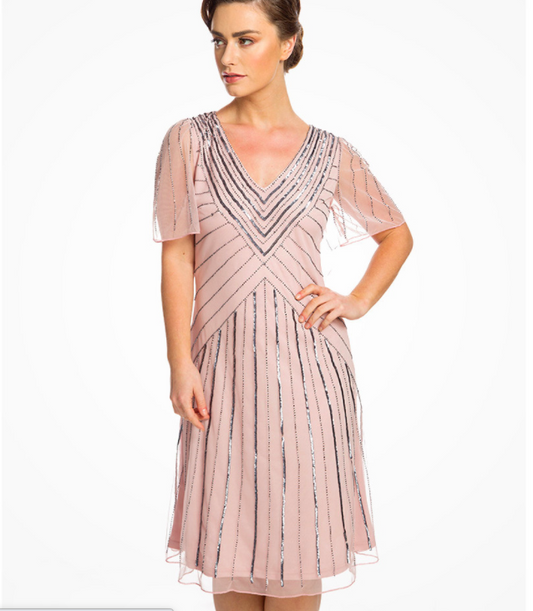 Lindy Bop Evening Christmas Party Wedding Embellished Ottilie Blush Dress