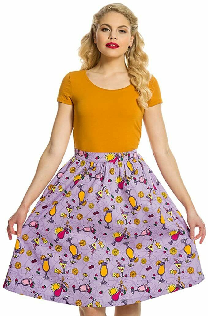 Lindy Bop Pryia Priya Pink Summer Cocktail Print Swing Skirt
