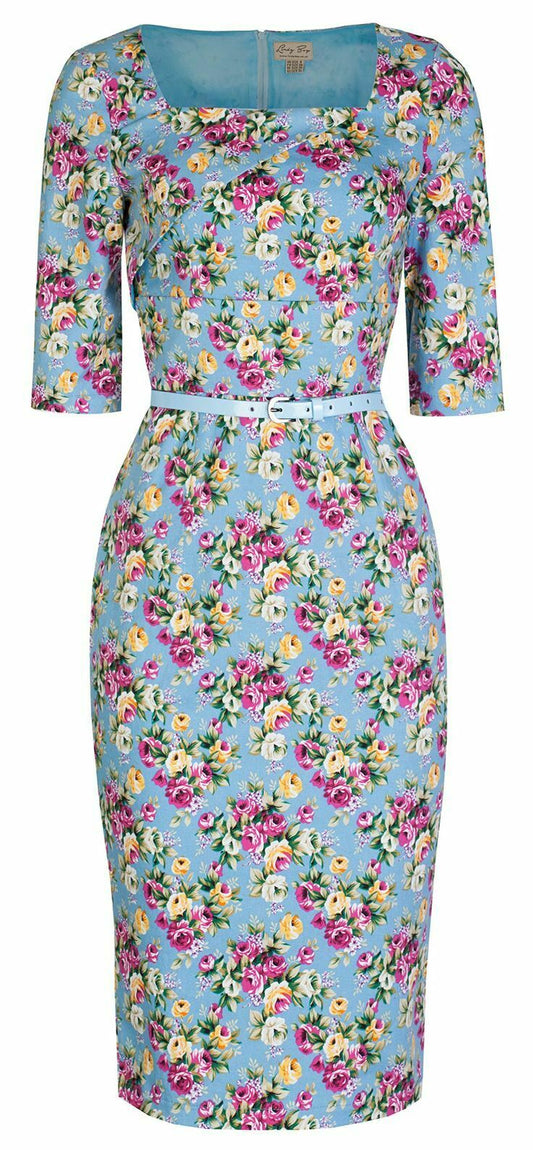 Lindy Bop Doris Vintage 1950's Inspired Floral Print Wiggle Party Wedding Bridesmaid Dress