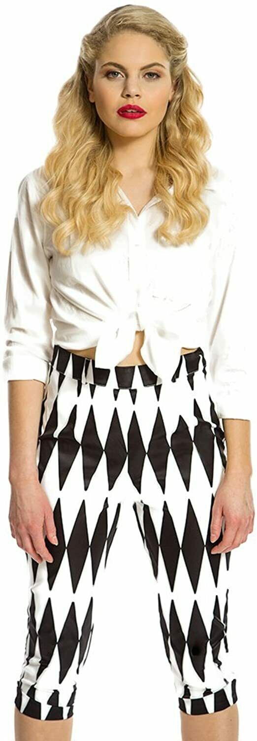 Lindy Bop Black White Cropped Trousers 50s Black Harlequin Rockabilly