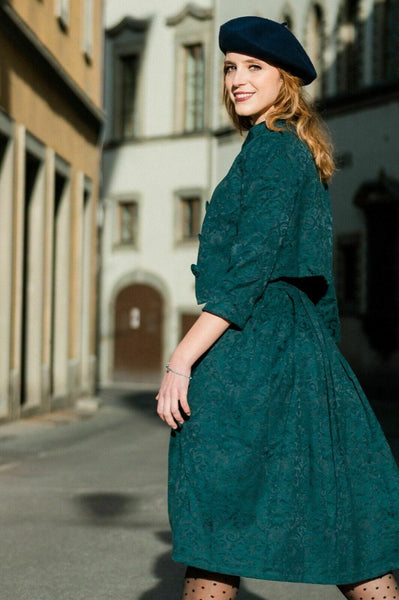 New Lindy Bop Marianne Jacquard Swing Dress Matching Jacket Emerald