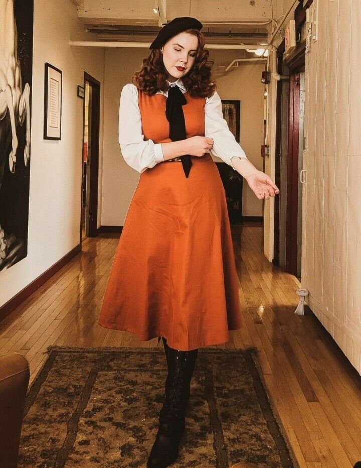 Lindy Bop Ellie Rust Autumn Winter Dress