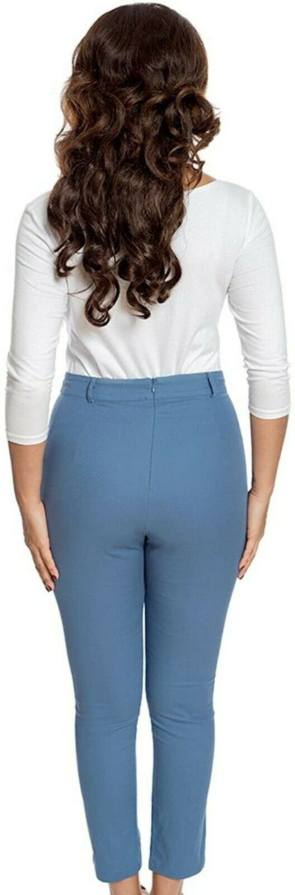 Lindy Bop 'Patricia' Blue Embroidered Cropped Capri Pants