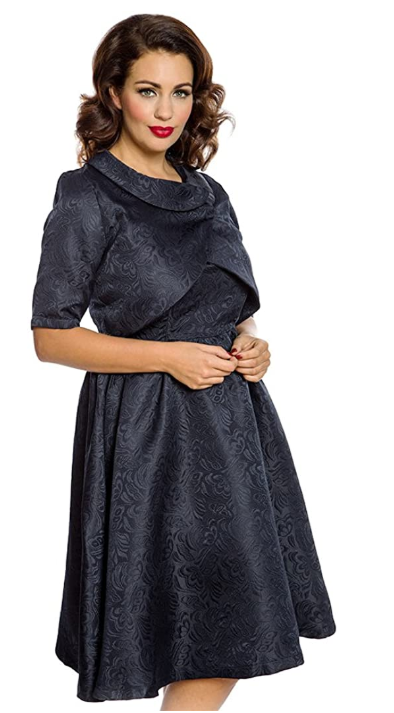 Lindy Bop Marcella Navy Blue Brocade Vintage Dress with Jacket Set