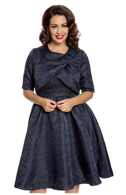 Lindy Bop Marcella Navy Blue Brocade Vintage Dress with Jacket Set