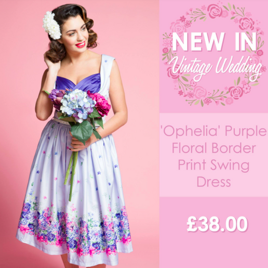 Lindy Bop DRESS Ophelia Purple Floral Border Bridesmaid Party