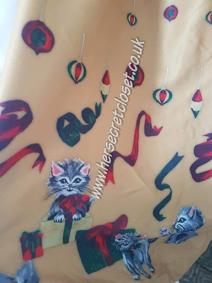 Lindy Bop Kara Mustard Kittens Dress With Inseam Pockets - HerSecretCloset.co.uk