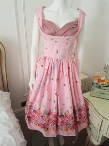 Lindy Bop Ophelia Pink Floral Border Print Swing Dress - HerSecretCloset.co.uk
