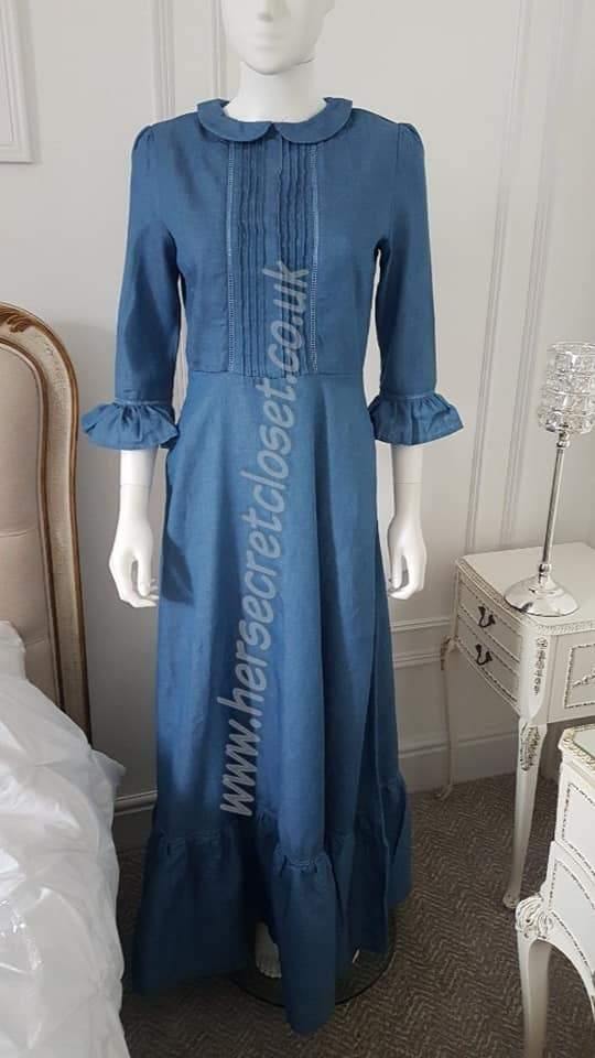 Lindy Bop Lydia Maxi Dress In Light Blue Denim - HerSecretCloset.co.uk