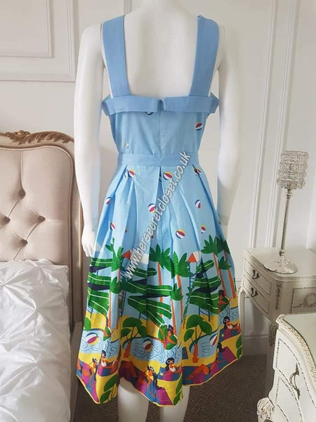 Lindy Bop Bailee Light Blue Waterpark Print Swing Dress - HerSecretCloset.co.uk