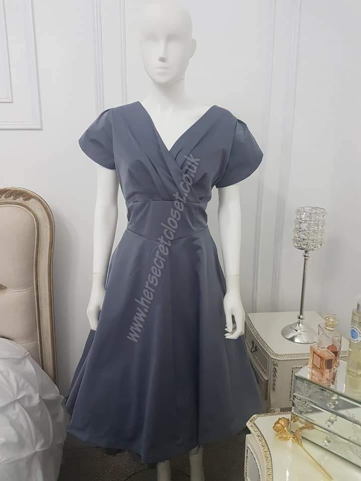 Lindy Bop Birdie Slate Grey Swing Dress - HerSecretCloset.co.uk