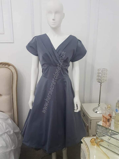 Lindy Bop Birdie Slate Grey Swing Dress - HerSecretCloset.co.uk