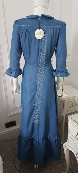 Lindy Bop Lydia Maxi Dress In Light Blue Denim - HerSecretCloset.co.uk
