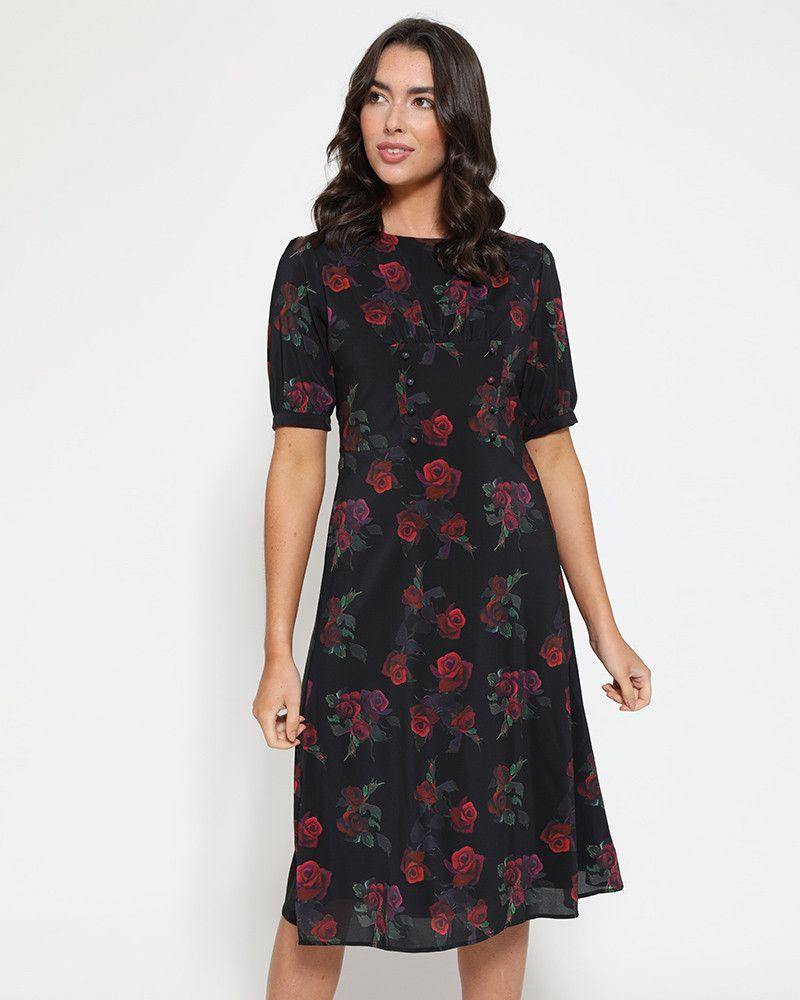 Lindy Bop Amelia May Rustic Rose Tea Dress - HerSecretCloset.co.uk