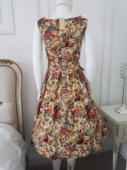 Lindy Bop Audrey Beige Floral Swing Dress - HerSecretCloset.co.uk