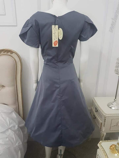 Lindy Bop Birdie Slate Grey Swing Dress - HerSecretCloset.co.uk