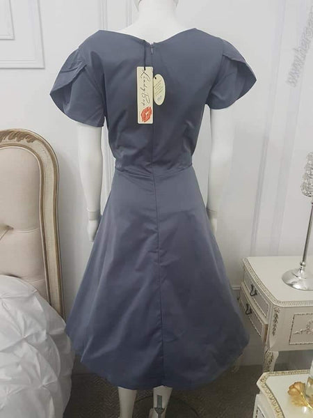 Lindy Bop Birdie Slate Grey Swing Dress - HerSecretCloset.co.uk
