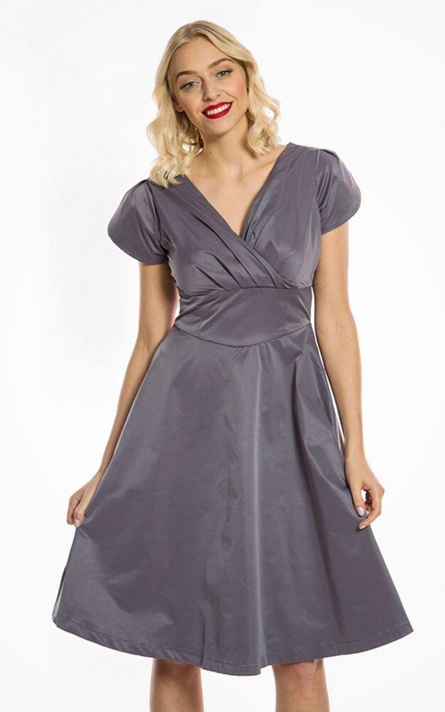 Lindy Bop Birdie Slate Grey Swing Dress - HerSecretCloset.co.uk