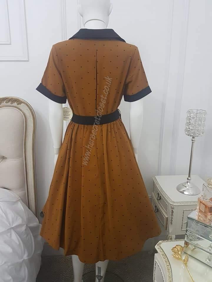 Lindy Bop Bletchley Mustard Polka Dot Vintage Style Shirt Dress HerSecretCloset