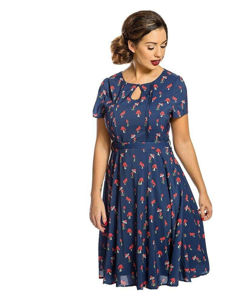 Lindy Bop Bretta Navy Toadstools Tea Dress - HerSecretCloset.co.uk