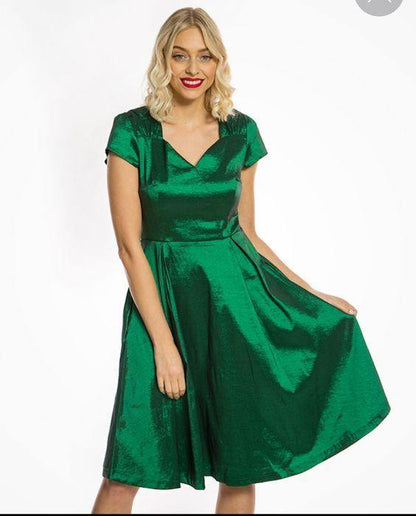 Lindy Bop Celestine Shamrock Tafetta Swing Dress - HerSecretCloset.co.uk