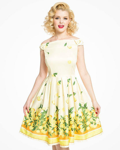 Lindy Bop Christie Lemon Print Swing Dress - HerSecretCloset.co.uk