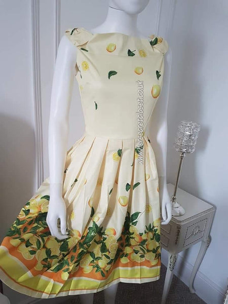 Lindy Bop Christie Lemon Print Swing Dress - HerSecretCloset.co.uk