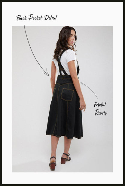 Lindy Bop Damaris Dark Green denim Dungaree Pinafore Skirt - HerSecretCloset.co.uk