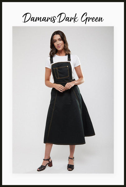 Lindy Bop Damaris Dark Green denim Dungaree Pinafore Skirt - HerSecretCloset.co.uk
